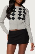 EDIKTED Noya Argyle Crop Cardigan