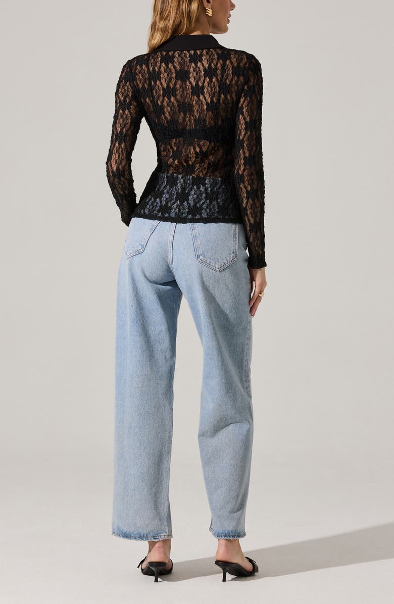 ASTR the Label Sheer Lace Long Sleeve Button-Up Top, Alternate, color, 