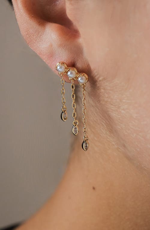 Sterling Forever Rhiannon Cultured Pearl & Cubic Zirconia Drop Earrings In Gold