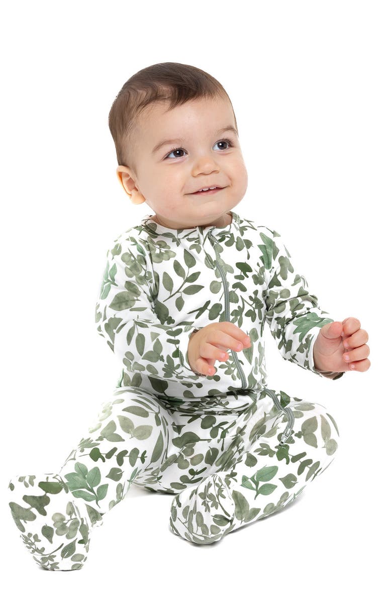 Norani Leaf Print Stretch Organic Cotton Footie, Alternate, color, 