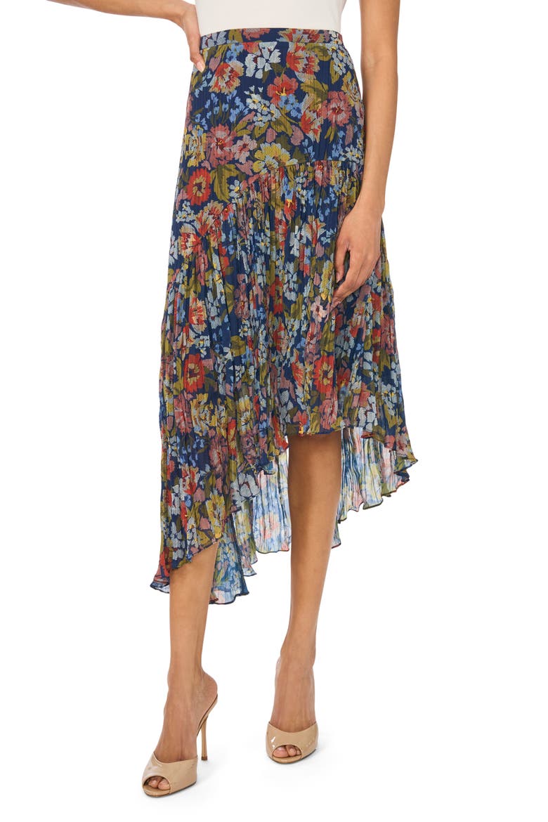 Floral Asymmetric Ruffle Skirt, Main, color, CLASSIC NAVY