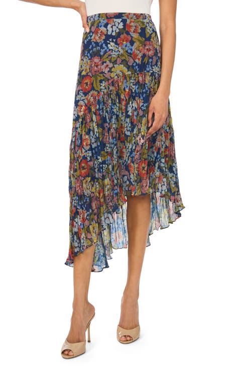 Floral Asymmetric Ruffle Skirt