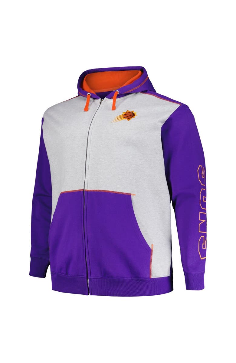 FANATICS Men's Fanatics Branded Purple/Heather Gray Phoenix Suns Big & Tall Contrast Pieced Stitched Full-Zip Hoodie, Alternate, color, Purple