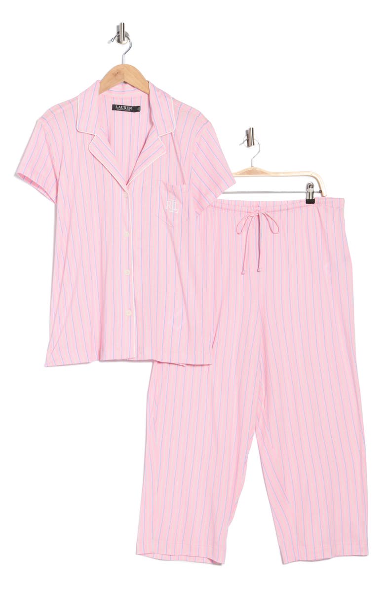 Lauren Ralph Lauren Print Cotton Blend Capri Pajamas, Main, color, Pink Stripe