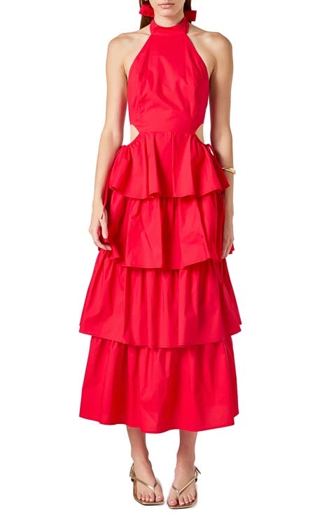 Tiered Ruffle Halter Maxi Dress