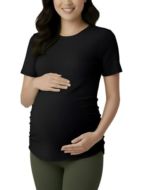 Women's Crew Neck Side-Ruched Maternity Short Sleeve Top