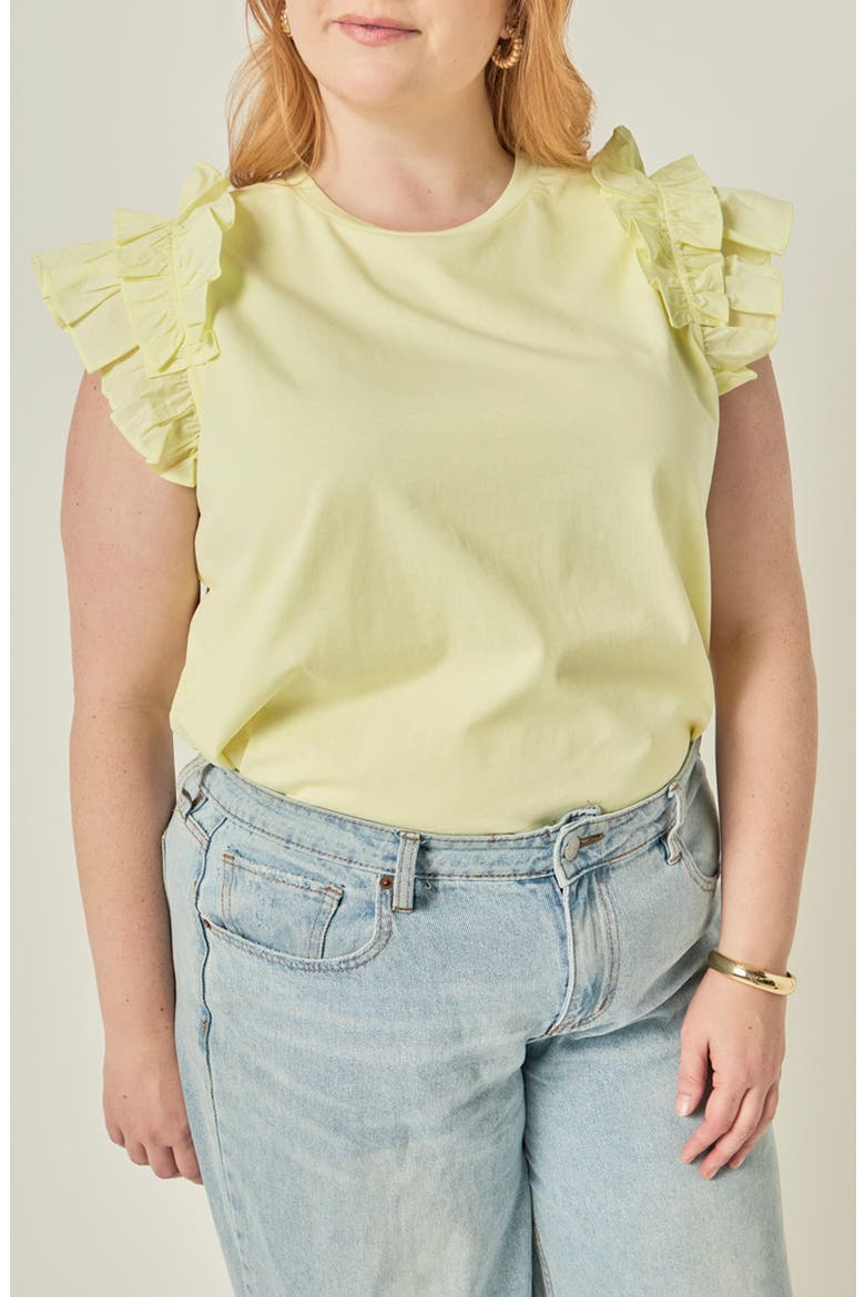 Mixed Media Ruffled Detail T-Shirt, Main, color, BUTTER YELLOW