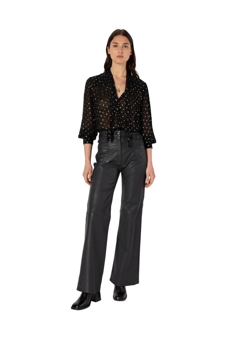 Andree Sheer Metallic Polka Dot Blouse, Alternate, color, Black