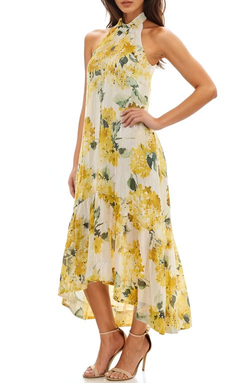 Socialite High/low Halter Dress In Yellow/sage
