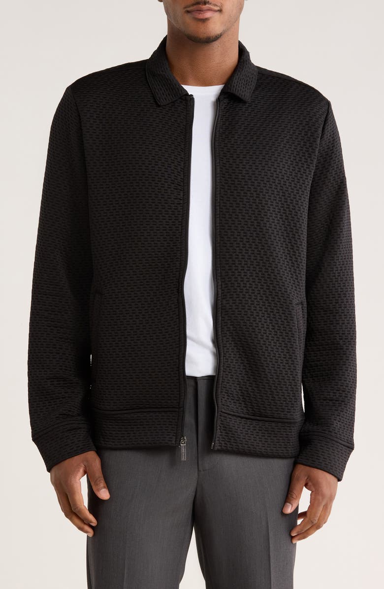 Perry Ellis Geometric Texture Full Zip Jacket, Main, color, Black