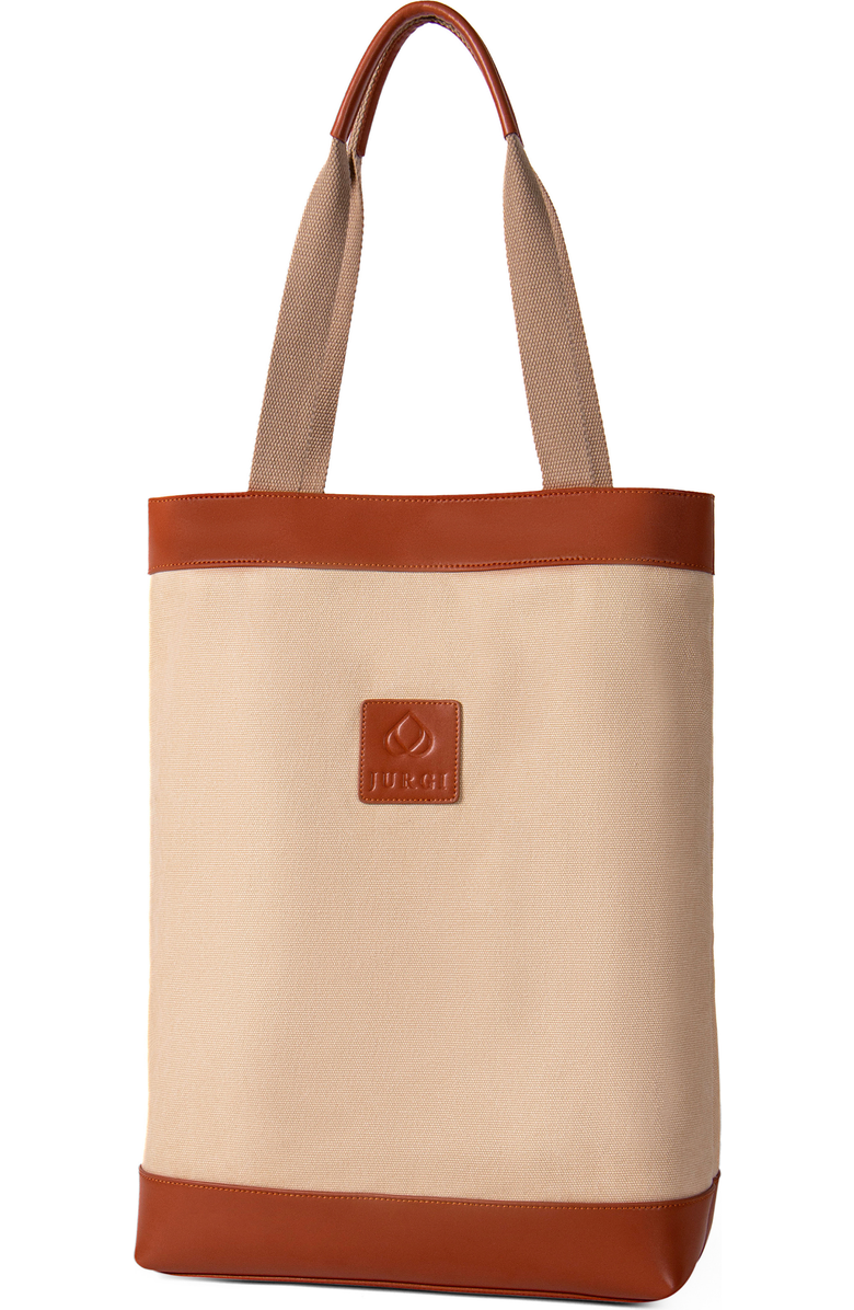 JURGI Everything Tote in Canvas and Leather, Main, color, Beige