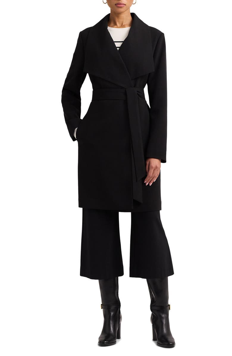 Lauren Ralph Lauren Drape Front Crepe Jacket, Main, color, Black