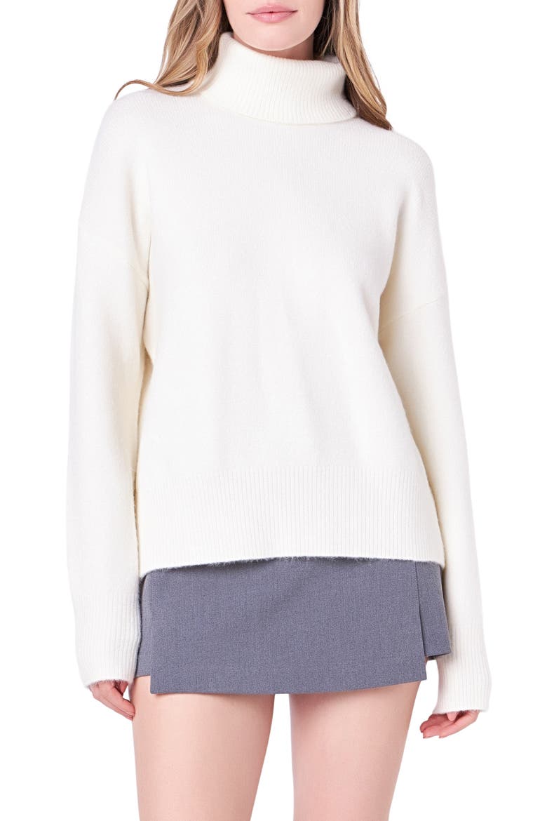 Notch Hem Turtleneck Sweater, Main, color, CREAM