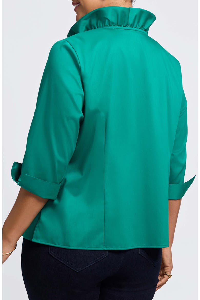 Edith Ruffle Button-Up Shirt, Alternate, color, EMERALD