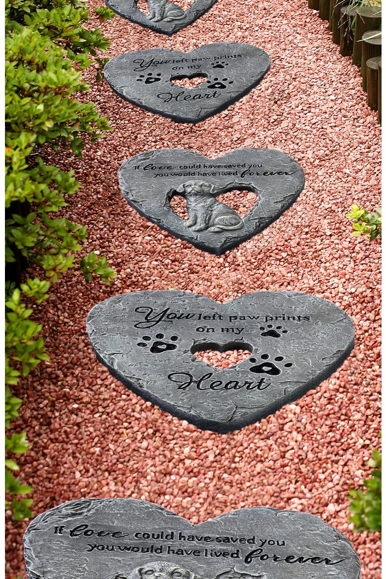 Set of 2 Cement Heart Shaped Paw Prints and Dog Memory Stepping Stones, Alternate, color, Grey