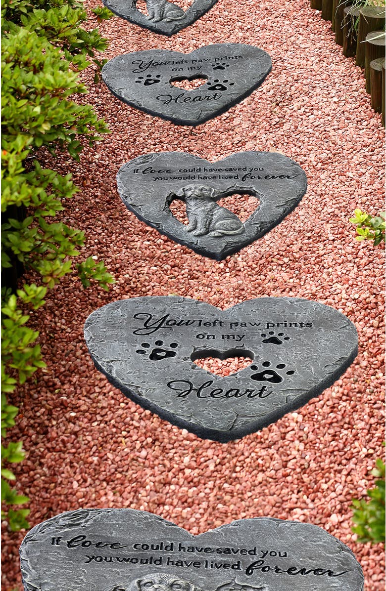 Glitzhome Set of 2 Cement Heart Shaped Paw Prints and Dog Memory Stepping Stones, Alternate, color, Grey