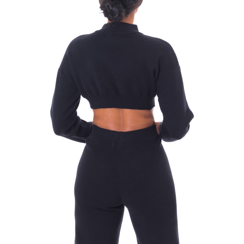 Dai Moda Crop Mock Neck Sweater In Black