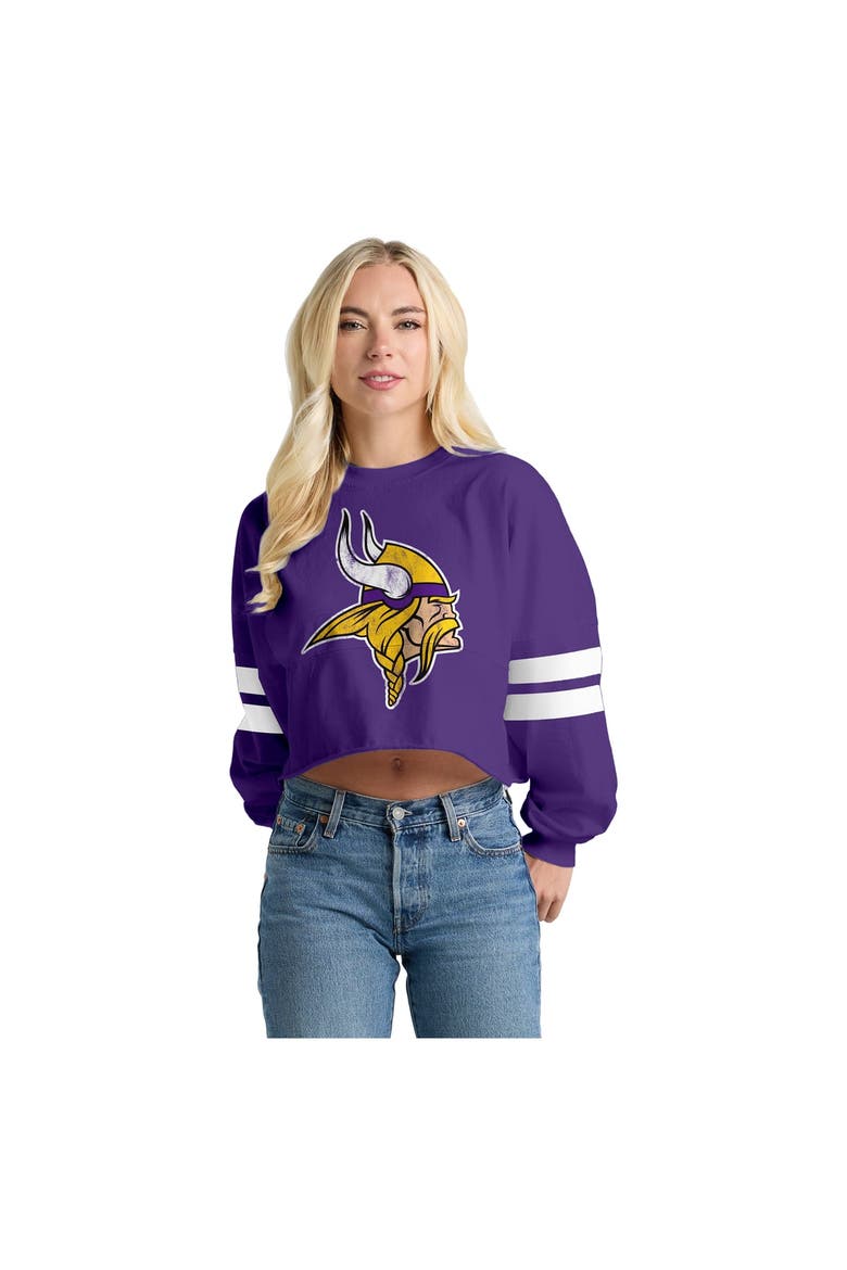 Women's Spirit Jersey  Purple Minnesota Vikings Oversized Cropped Stripe Long Sleeve T-Shirt, Main, color, Purple