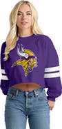 SPIRIT JERSEY Women's Spirit Jersey  Purple Minnesota Vikings Oversized Cropped Stripe Long Sleeve T-Shirt