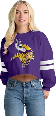 SPIRIT JERSEY Women's Spirit Jersey  Purple Minnesota Vikings Oversized Cropped Stripe Long Sleeve T-Shirt