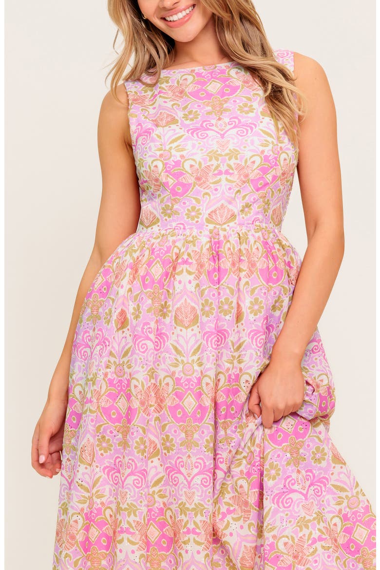 High Neck Fit & Flare Midi Dress, Alternate, color, PINK