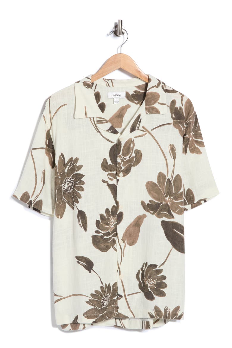Watercolor Camp Shirt, Alternate, color, IVORY / SEPIA WATERCOLOR