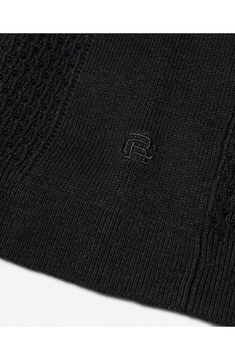 Reigning Champ Victor Johnny Collar Cotton & Linen Mesh Stitch Polo Sweater, Alternate, color, Black