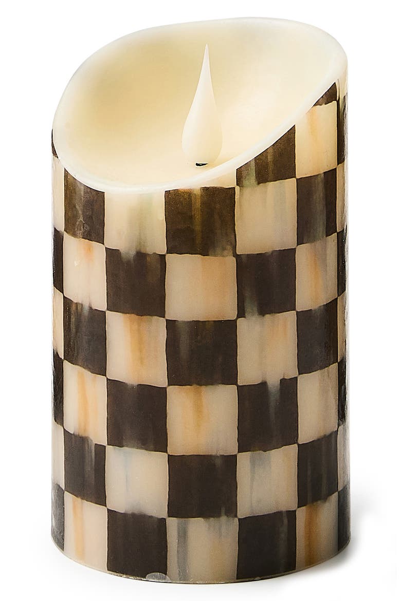 Courtly Check Flameless 5-Inch Pillar Candle, Main, color, BLACK/ WHITE