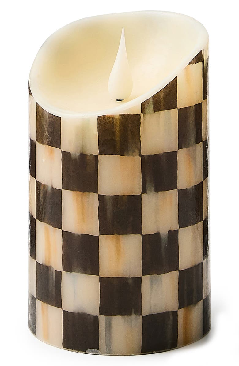 MACKENZIE CHILDS Courtly Check Flameless 5-Inch Pillar Candle, Main, color, Black/ White