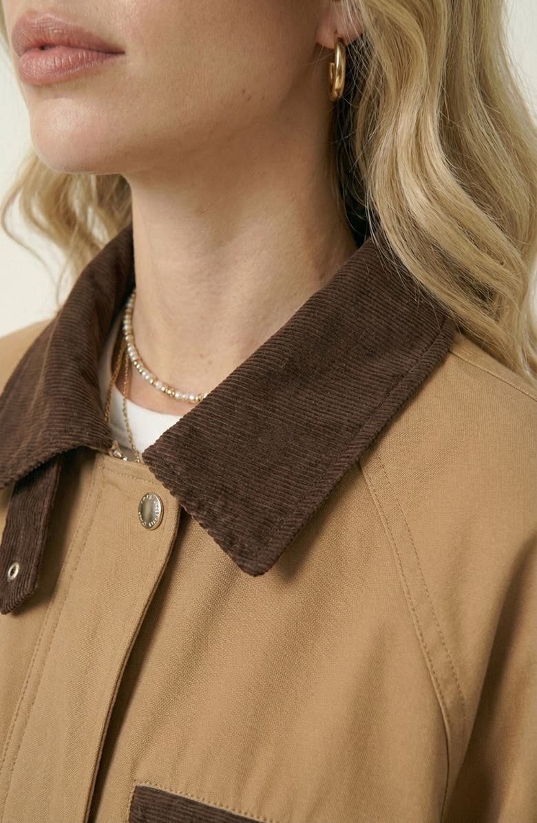 Modenaire Cropped Contrast Collar Utility Jacket, Alternate, color, Tan / Brown