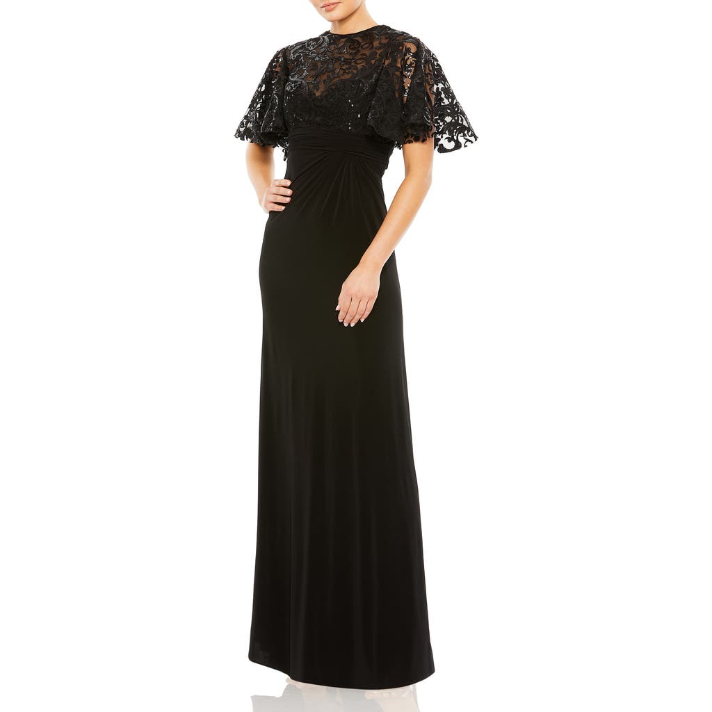 Mac Duggal Embellished Butterfly Sleeve Gown In Black