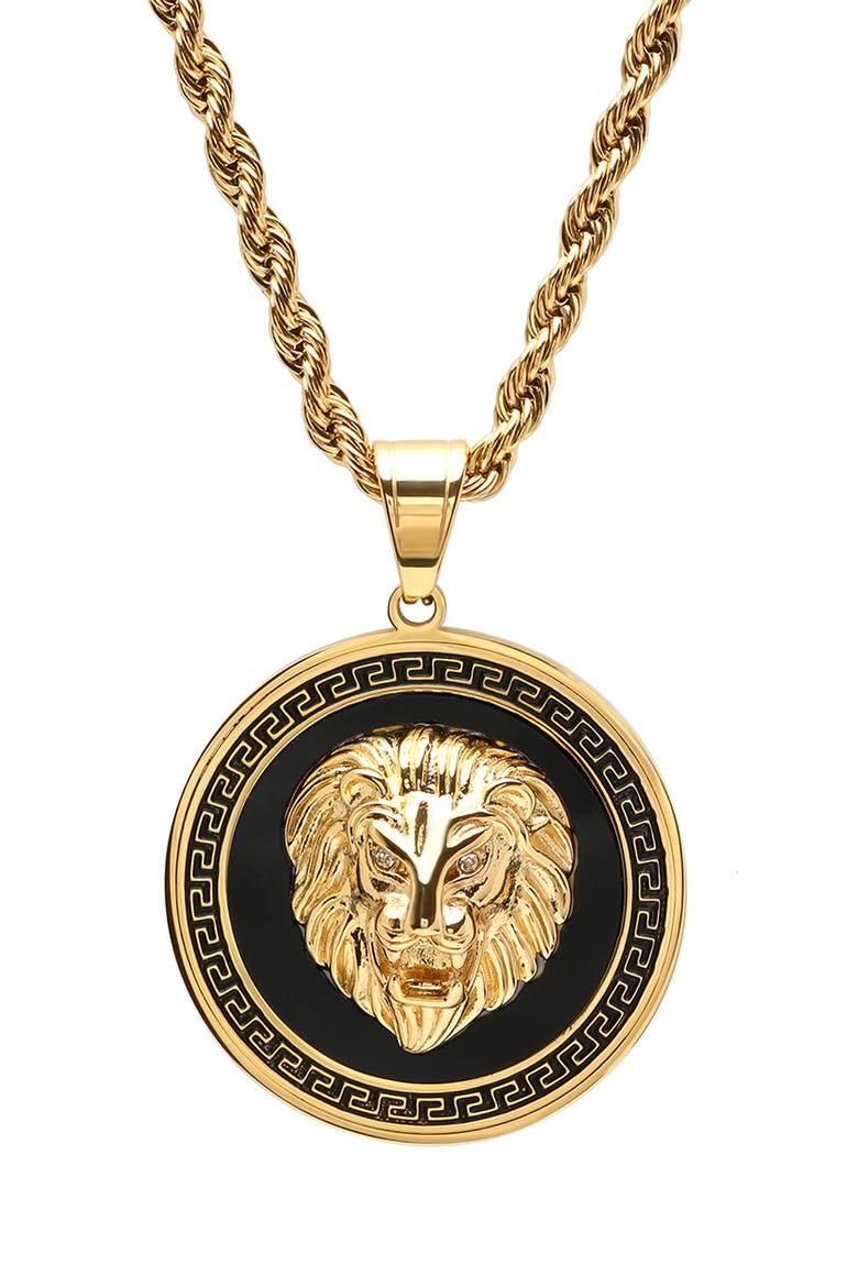 Men's 18K Gold Plated Stainless Steel Lion Pendant Necklace, Main, color, GOLD/ BLACK