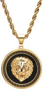 HMY JEWELRY Men's 18K Gold Plated Stainless Steel Lion Pendant Necklace