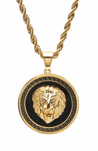 HMY JEWELRY Men's 18K Gold Plated Stainless Steel Lion Pendant Necklace
