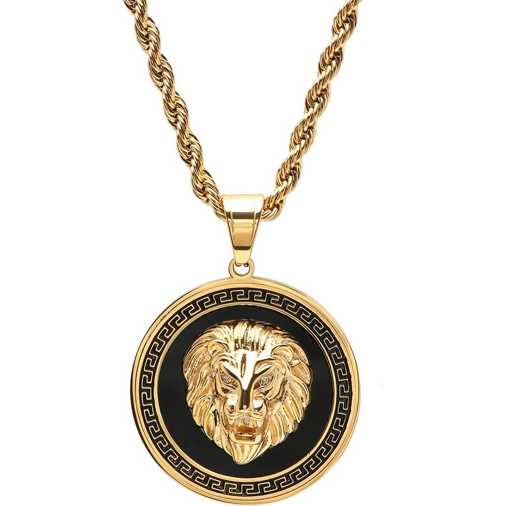 Hmy Jewelry 18k Gold Plated Stainless Steel Lion Pendant Necklace In Gold/black