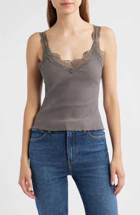 MANGO Raven Lace Trim Rib Tank