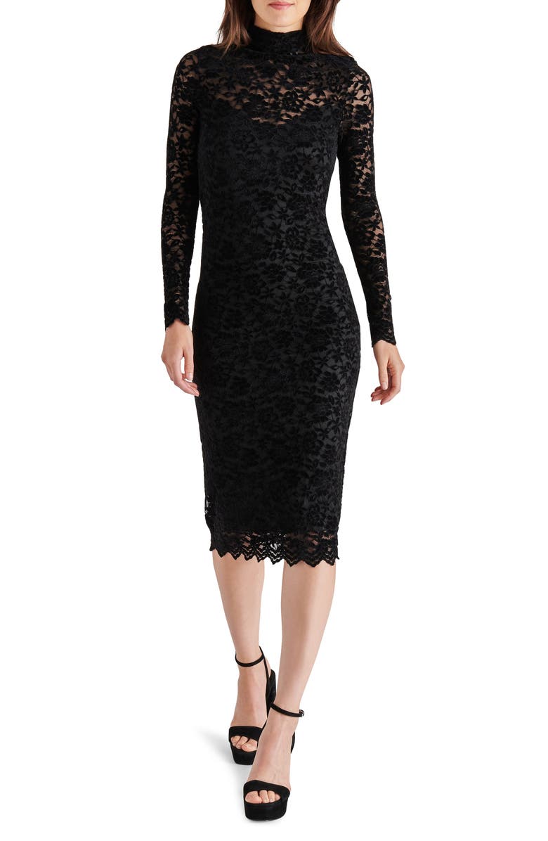 Steve Madden Vivienne Velvet Lace Long Sleeve Midi Dress, Main, color, 