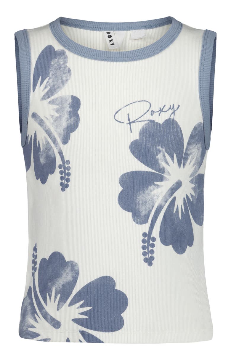 Roxy Kids' Hibiscus Stamp Stretch Cotton Tank, Main, color, Rain Washed