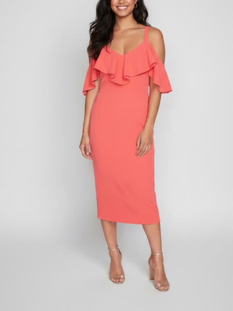 Marcella Off the Shoulder Ruffle Midi Dress