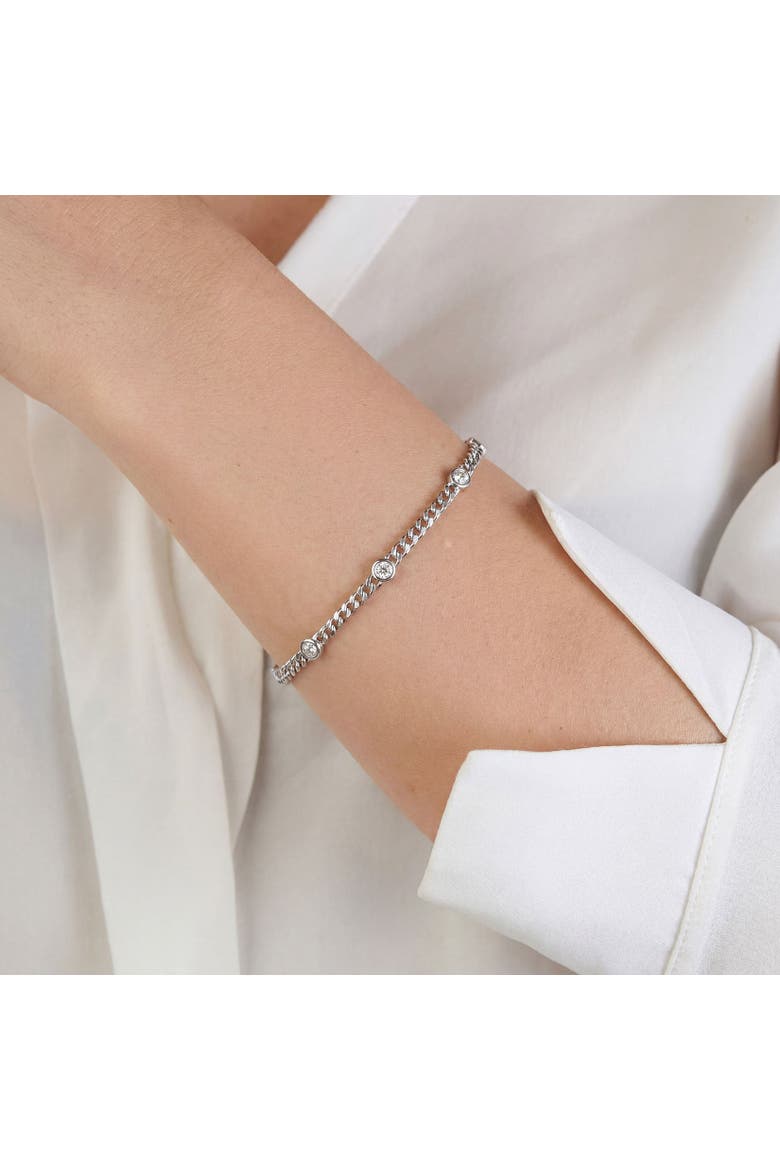 CZ Station Curb Chain Bracelet, Alternate, color, Sterling Silver