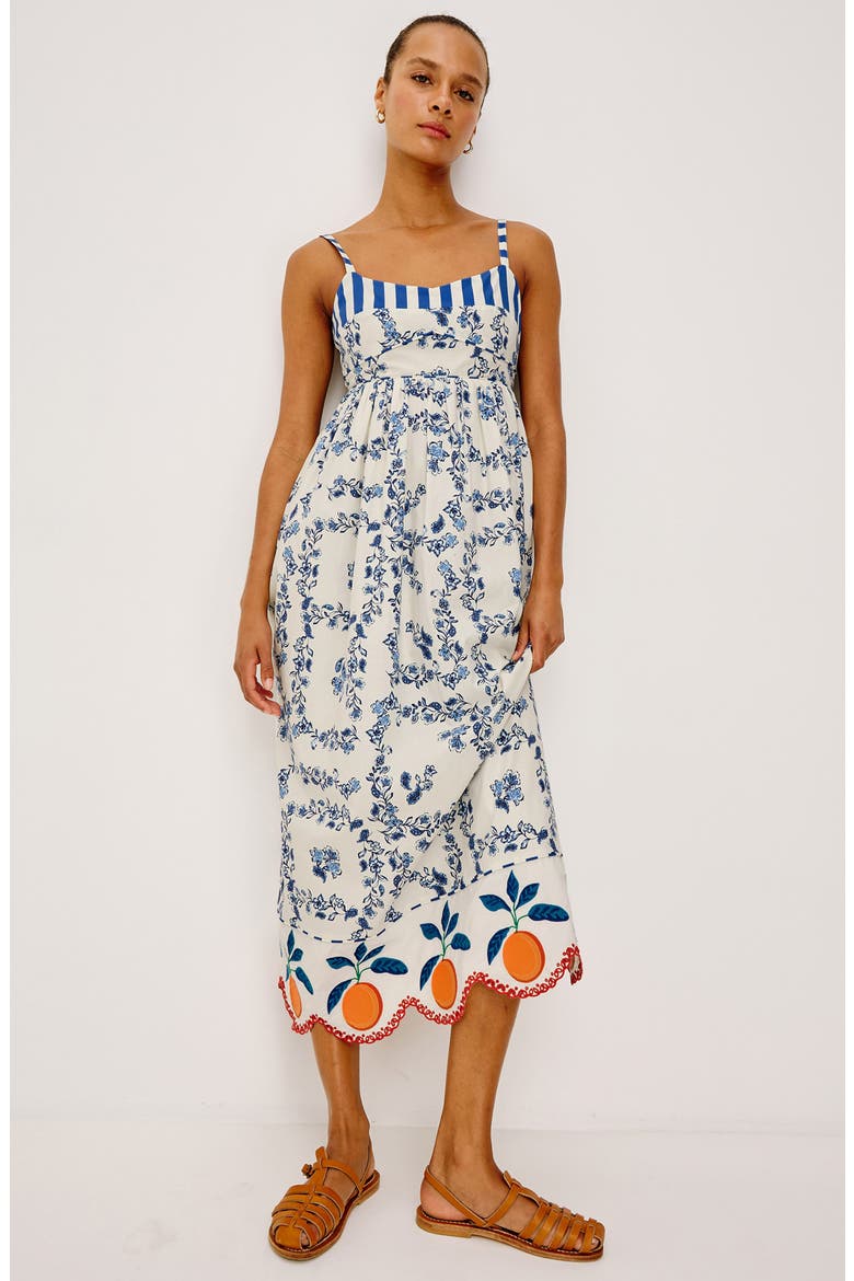 Lexie Floral Border Print Cotton Dress, Alternate, color, CERAMIC FLORAL