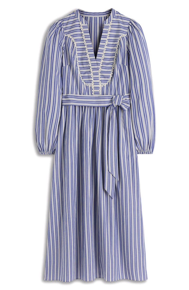 Boden Lace Trim Stripe Long Sleeve Cotton Dress, Alternate, color, Surf The Web Stripe