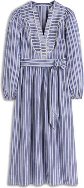 Boden Lace Trim Stripe Long Sleeve Cotton Dress