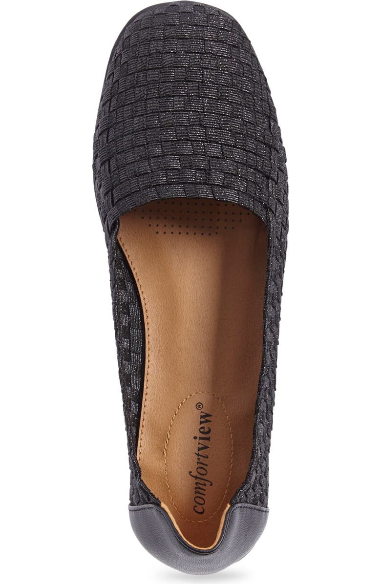 Comfortview The Bethany Stretch Woven Slip On Flat, Alternate, color, Black Metallic