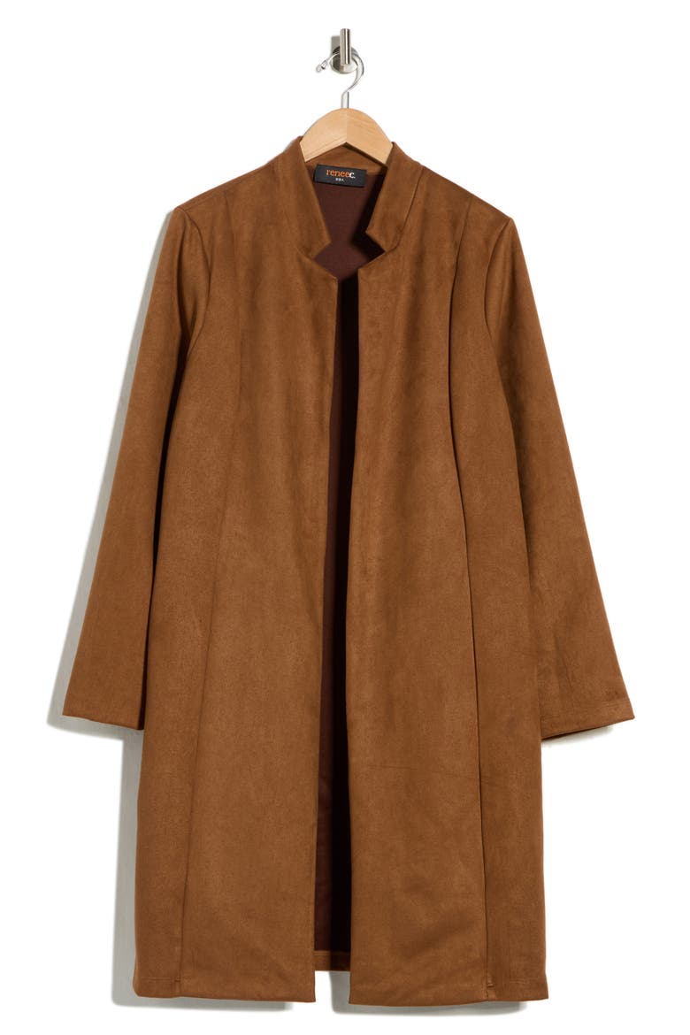 Faux Suede Longline Coat, Alternate, color, CAMEL