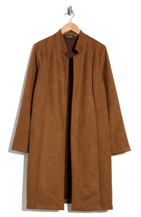 Faux Suede Longline Coat (Plus)
