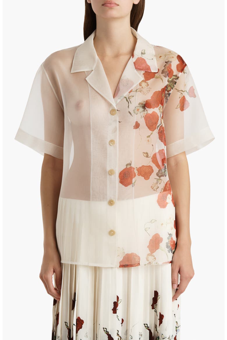 Riordan Floral Silk Organza Camp Shirt, Main, color, CREAM / RED