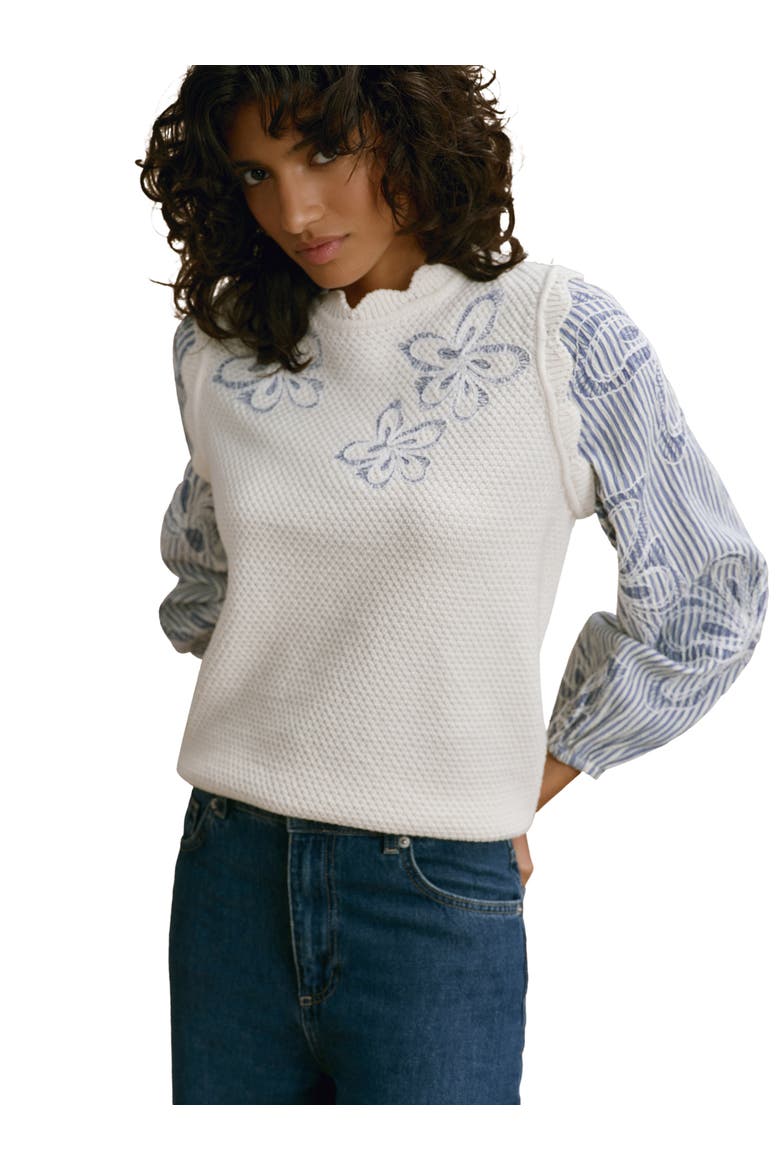 Cotton Blend Striped Layered  Sweater, Alternate, color, Open White