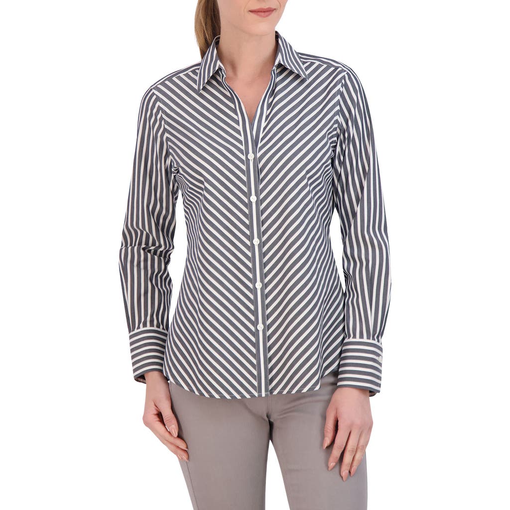 Foxcroft Mary Stripe Stretch Button-up Shirt In Black