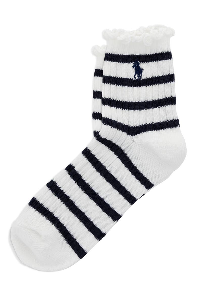 Lettuce Edge Cotton Blend Quarter Socks, Main, color, WHITE